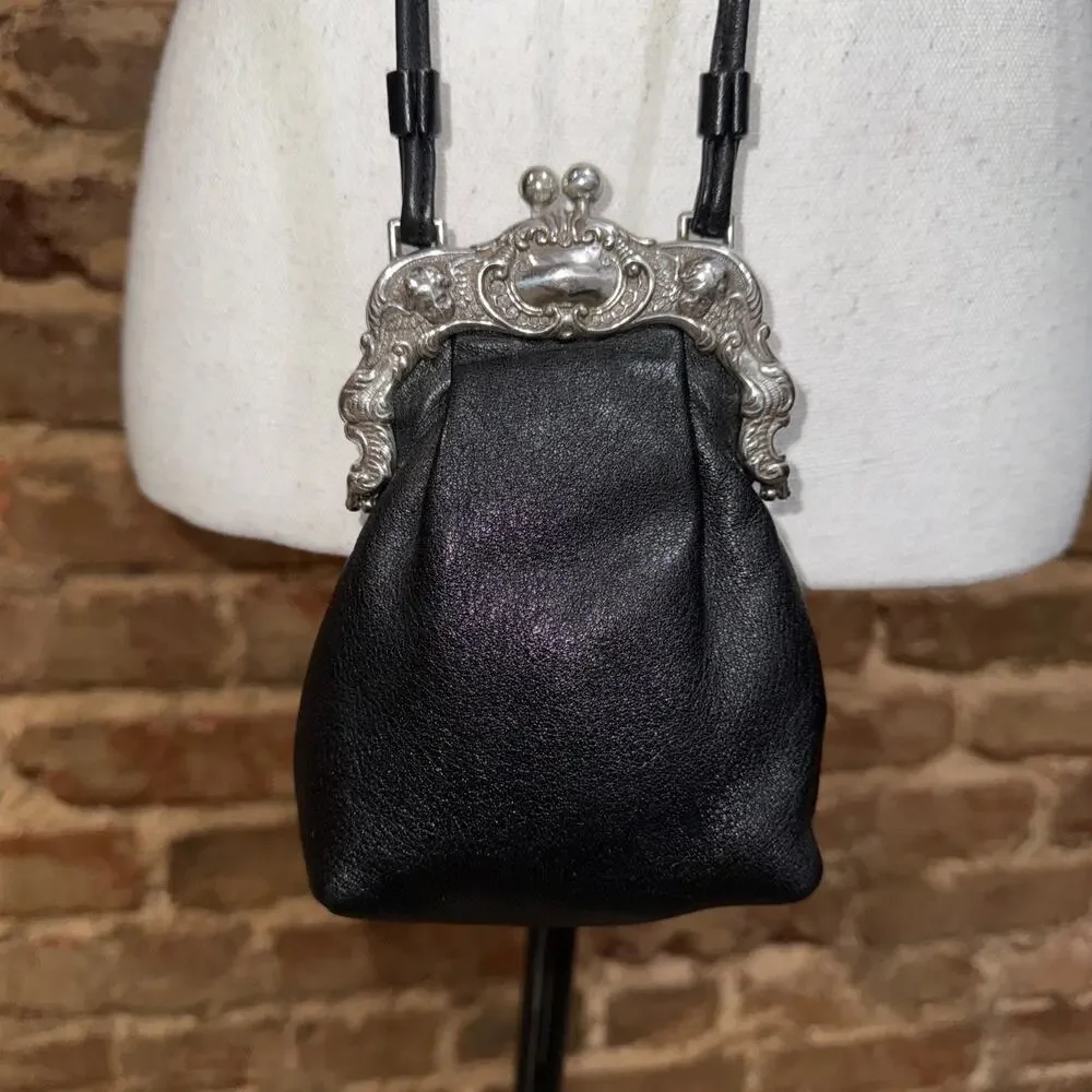 Brighton one 1 world vintage mini kisslock crossbody black leather bag EUC - Picture 2 of 8